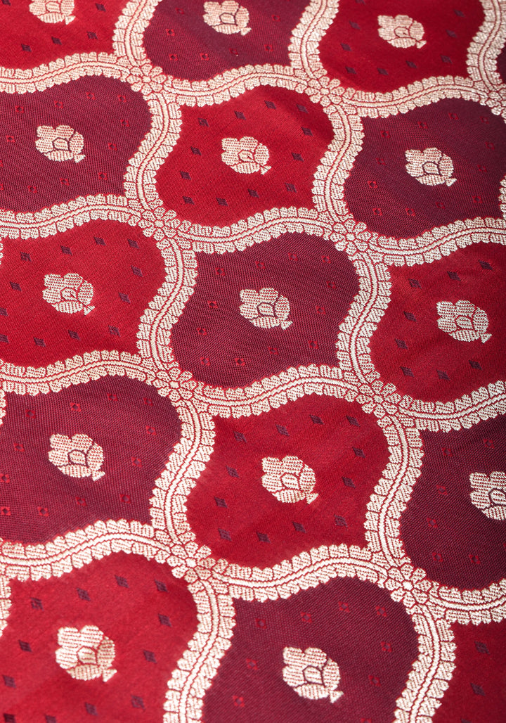 Dark Red tone Exquisite Meenakari Moroccan Design Semi Silk Saree and zari border