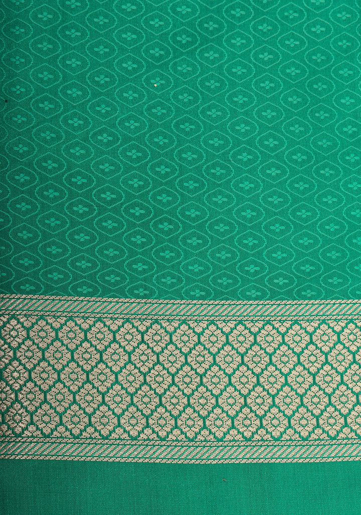 Teal green Moroccan trellis Zari jaal Semi Silk Saree and zari border