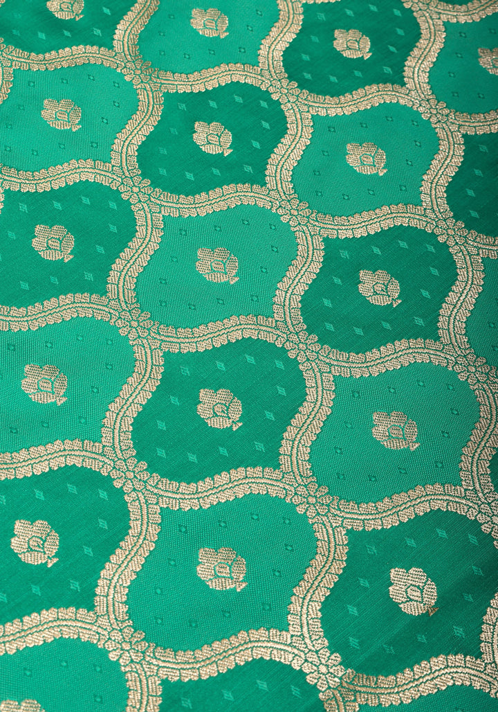 Teal green Moroccan trellis Zari jaal Semi Silk Saree and zari border