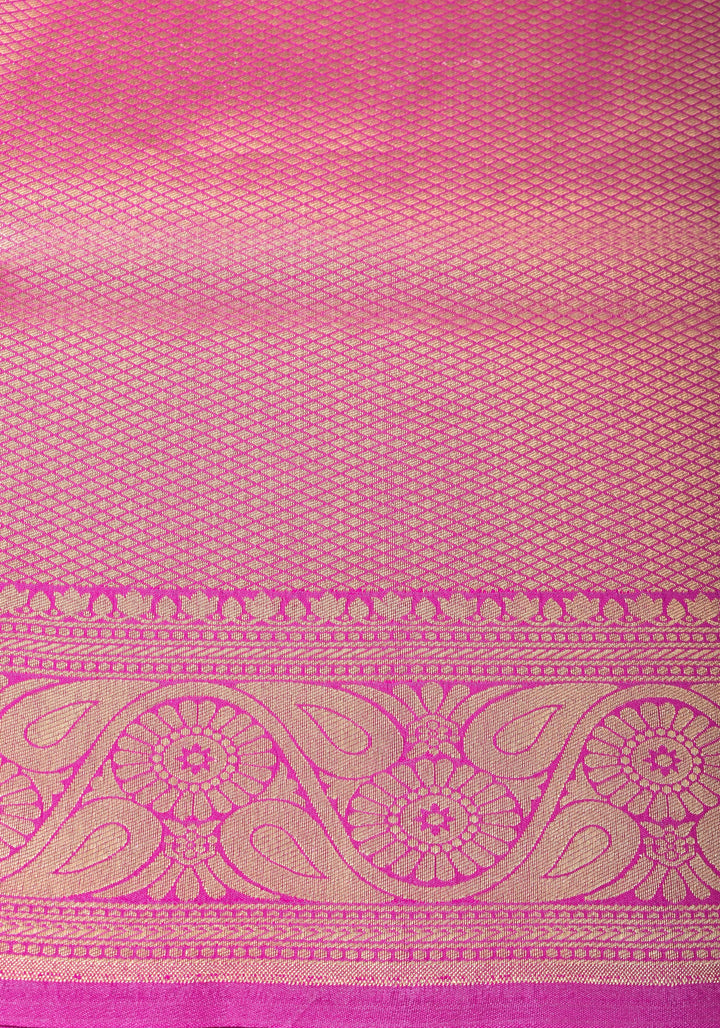 Exquisite Fuchsia Semi Silk Saree with Floral jaal Meenakari Body Zari Border and Pallu
