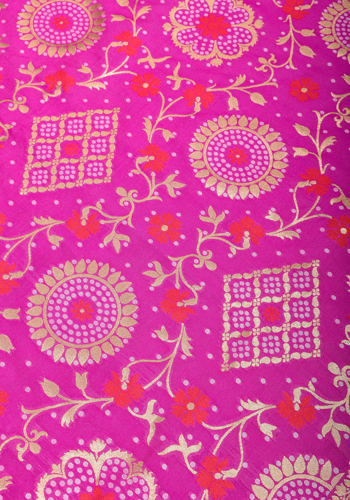 Exquisite Fuchsia Semi Silk Saree with Floral jaal Meenakari Body Zari Border and Pallu