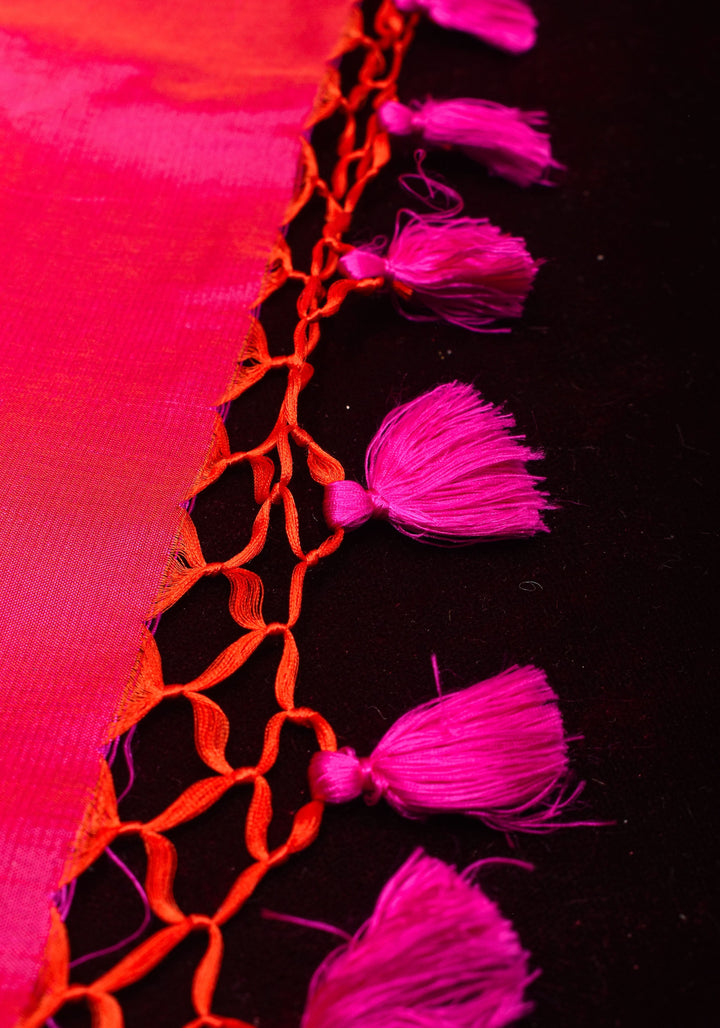 Pinkish Red Dual tone Meenakari brocade Pure Katan Silk Banarasi Saree with zari border and pallu | SILK MARK CERTIFIED