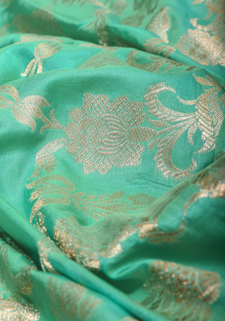 Seafoam tone Exquisite Floral Jaal Pure Katan Silk Banarasi Saree with zari border and pallu | SILK MARK CERTIFIED
