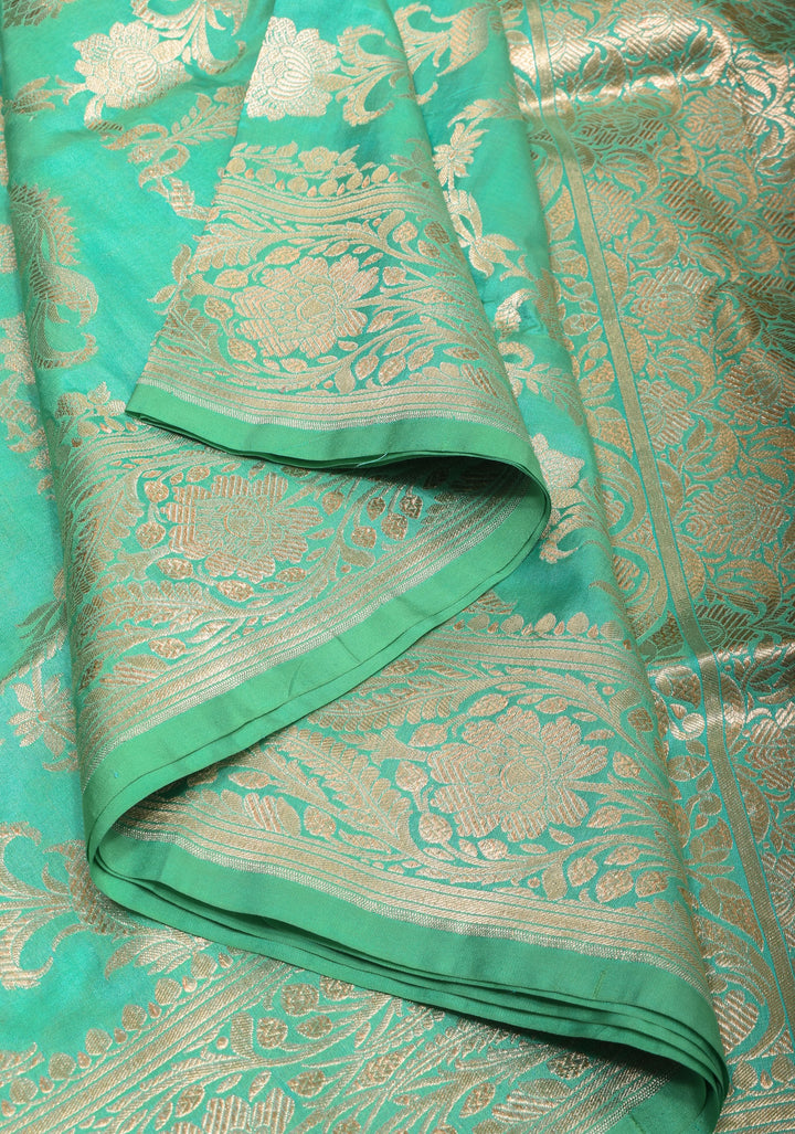 Seafoam tone Exquisite Floral Jaal Pure Katan Silk Banarasi Saree with zari border and pallu | SILK MARK CERTIFIED
