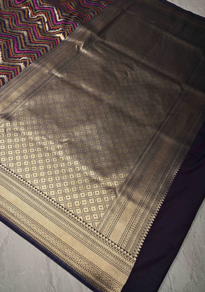 Multicolor Semi Silk Saree with Chevron Design and Zari Border