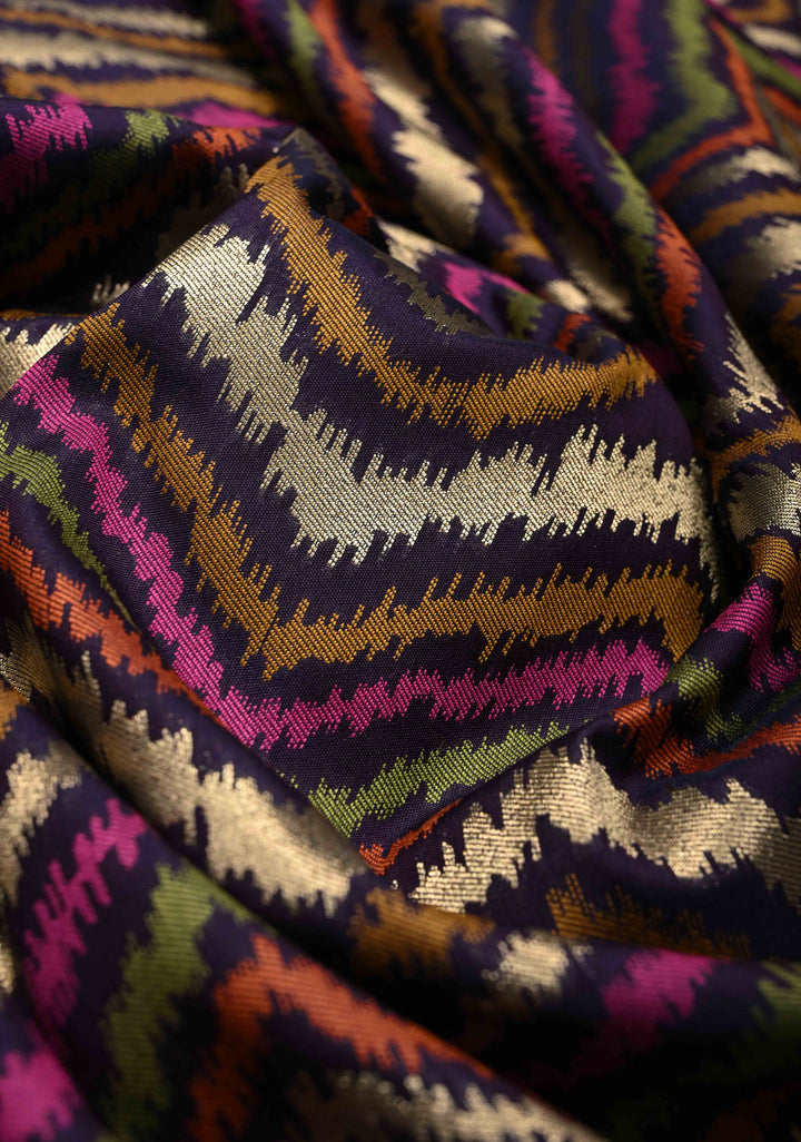 Multicolor Semi Silk Saree with Chevron Design and Zari Border