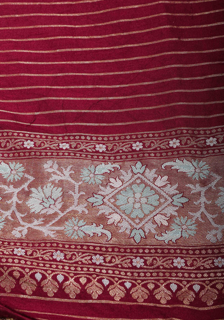 Aubergine Banarasi Katan Silk Saree with Floral Meenakari Tissue | SILK MARK CERTIFIED