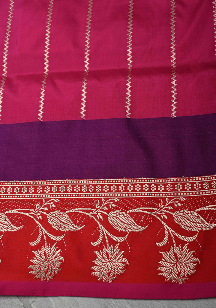 Black Banarasi Katan Silk Saree with Contrast Floral Border | SILK MARK CERTIFIED