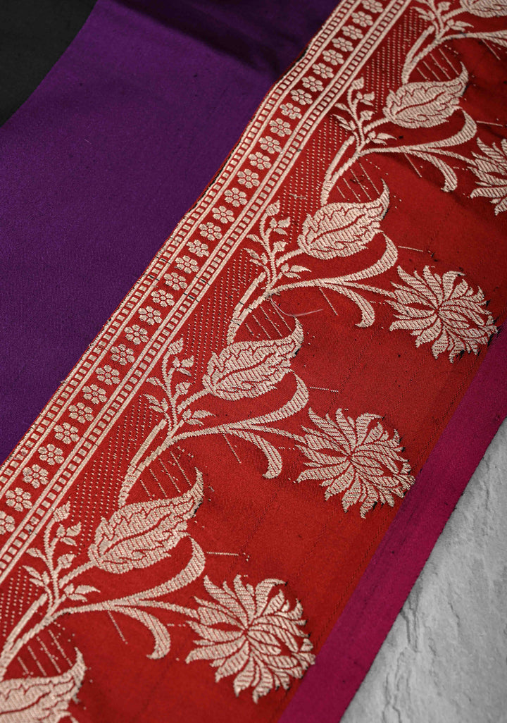 Black Banarasi Katan Silk Saree with Contrast Floral Border | SILK MARK CERTIFIED