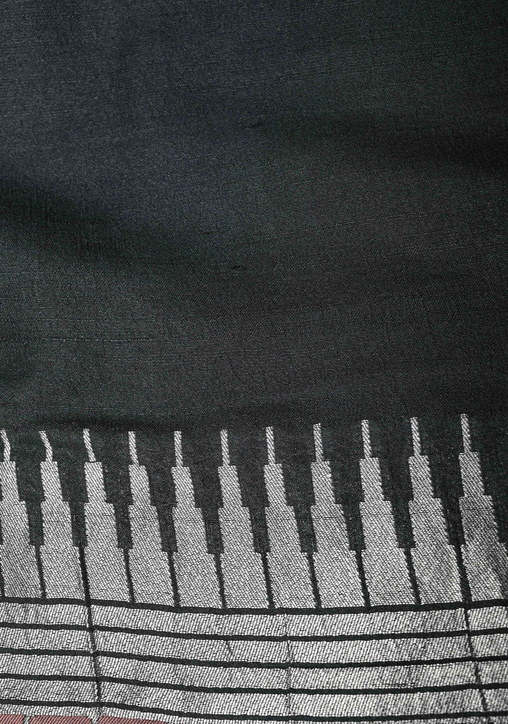 Black Banarasi Tussar Georgette Saree with Meenakari Floral Jaal and Zari Border | SILK MARK CERTIFIED