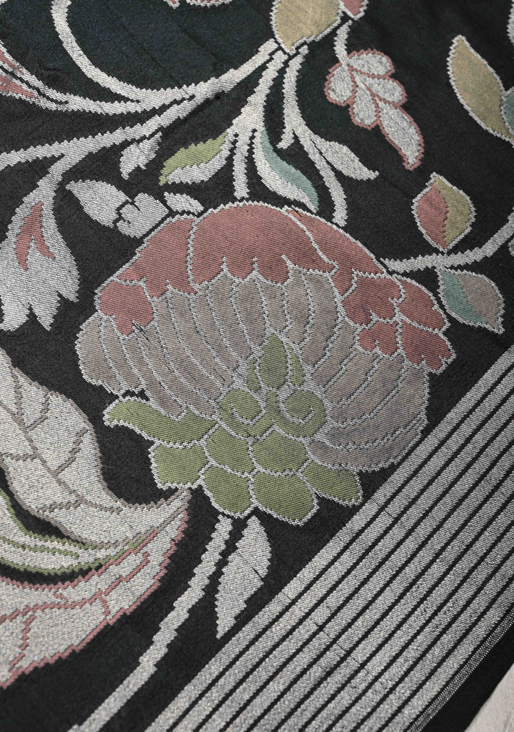 Black Banarasi Tussar Georgette Saree with Meenakari Floral Jaal and Zari Border | SILK MARK CERTIFIED