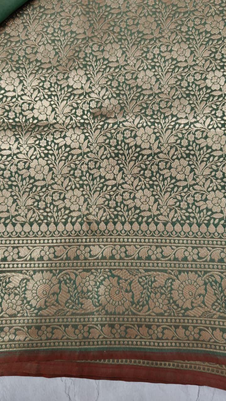 Multicolor Semi Silk Saree with Stripes Pattern-Zari Buttis and Zari Border