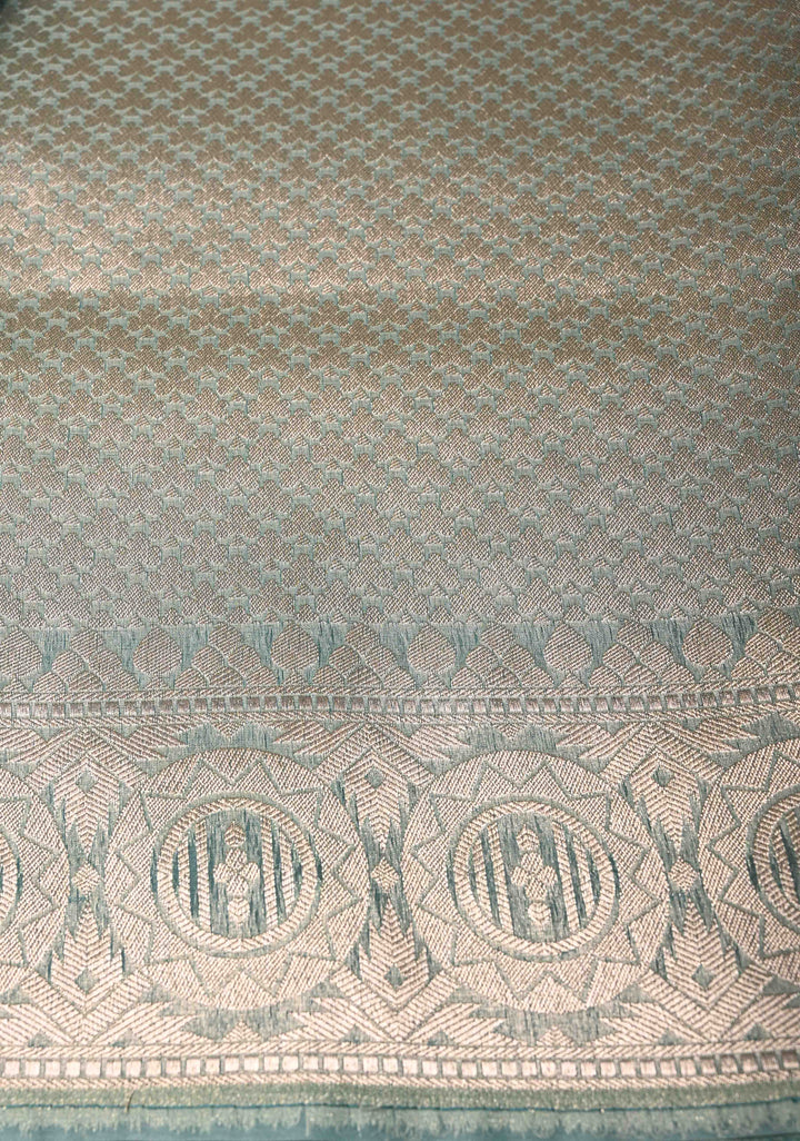 Pastel Hued Rangkaat Style on Banarasi Semi Kora Saree with Chevron Pattern and Zari Border