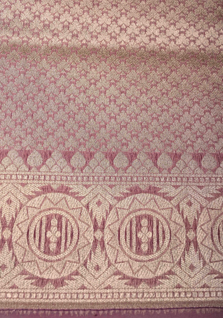 Pastel Hued Rangkaat Style on Banarasi Semi Kora Saree with Chevron Pattern and Zari Border