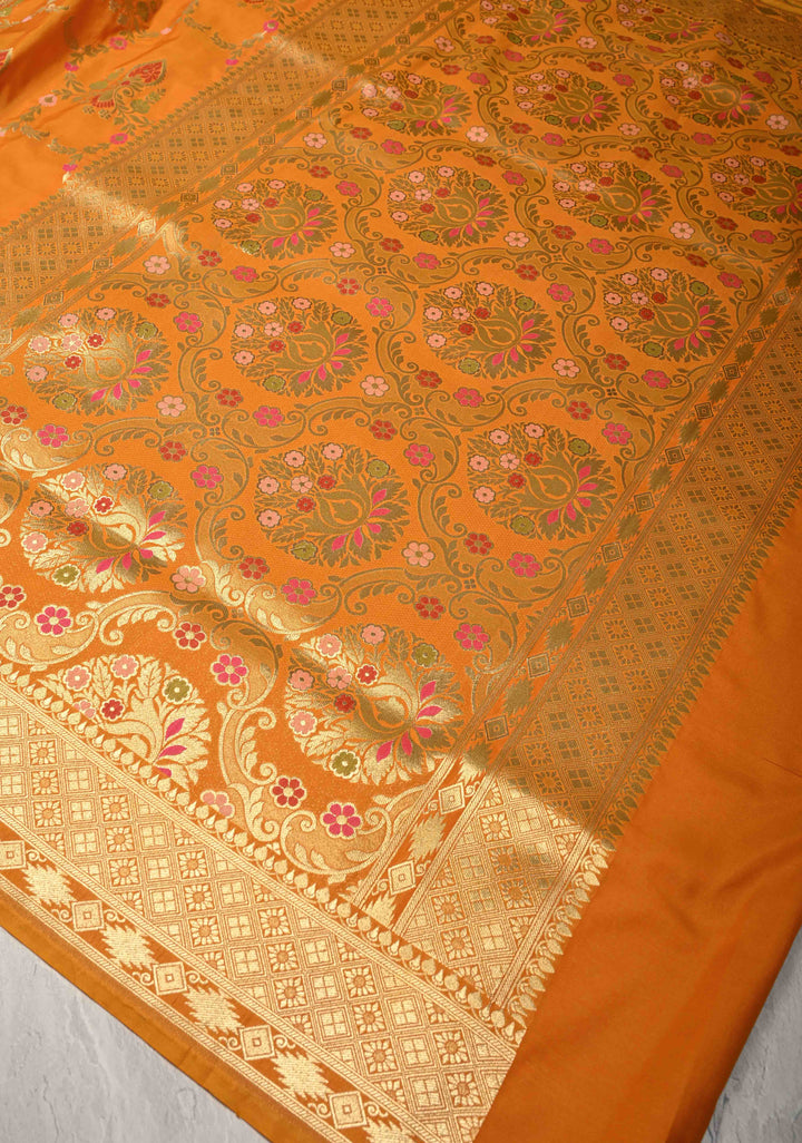 Mustard Semi Silk Saree with Meenakari Trellis Jaal and Zari Border