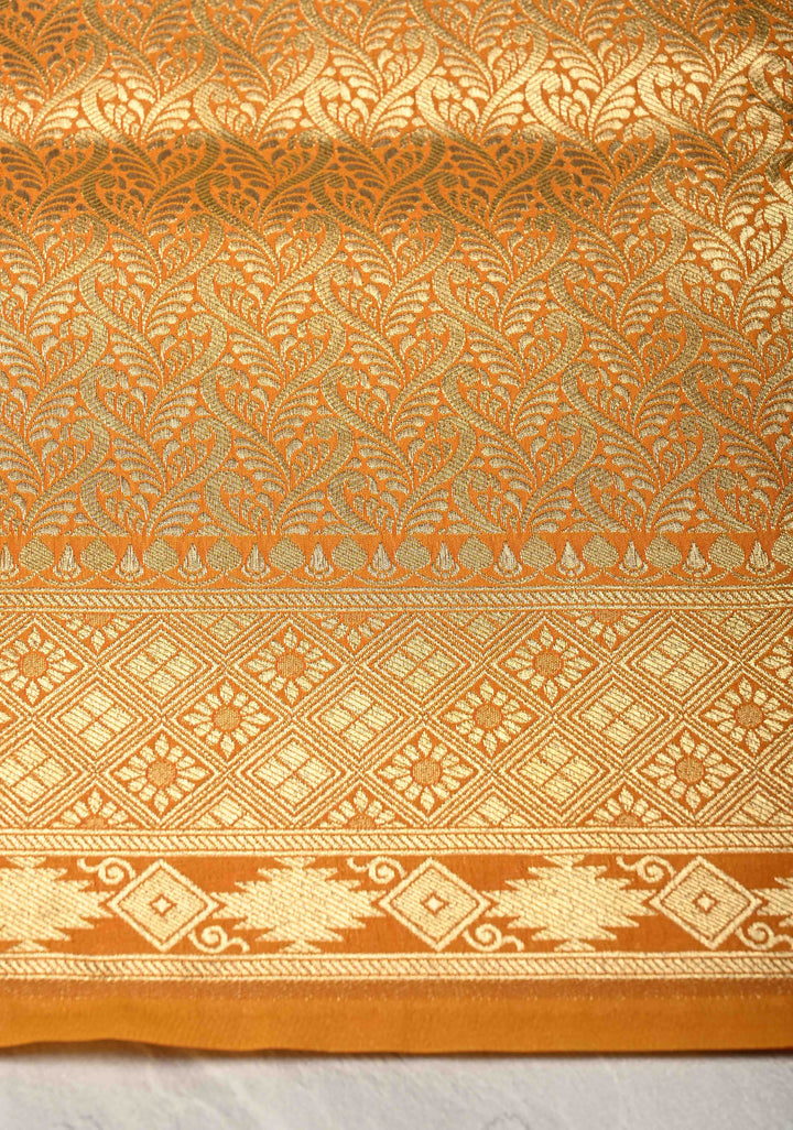 Mustard Semi Silk Saree with Meenakari Trellis Jaal and Zari Border