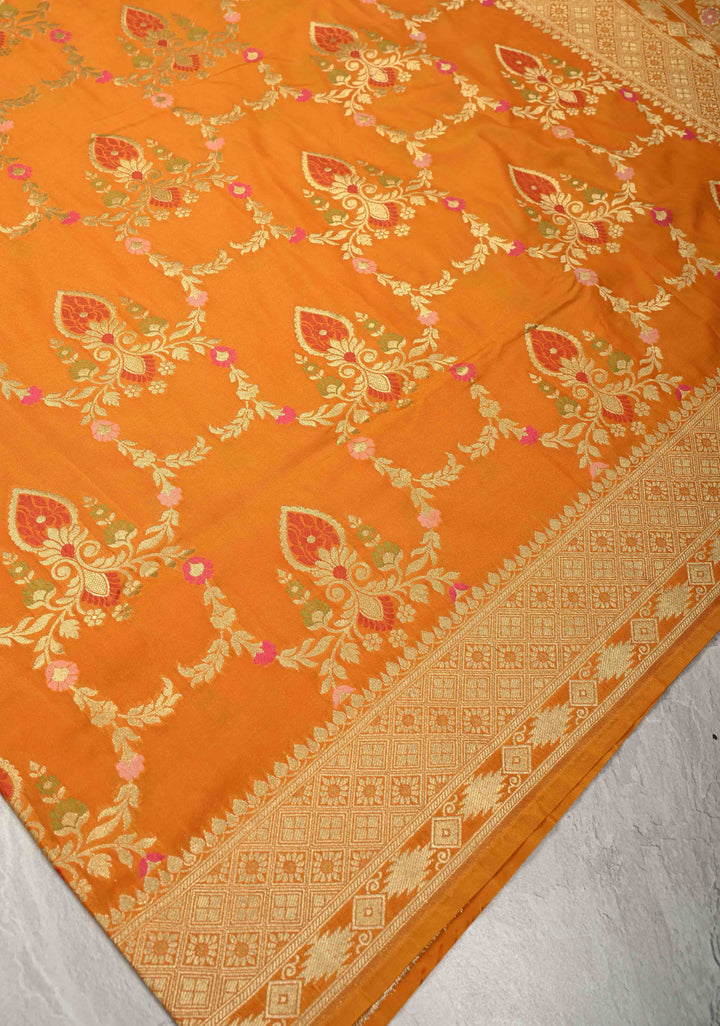 Mustard Semi Silk Saree with Meenakari Trellis Jaal and Zari Border