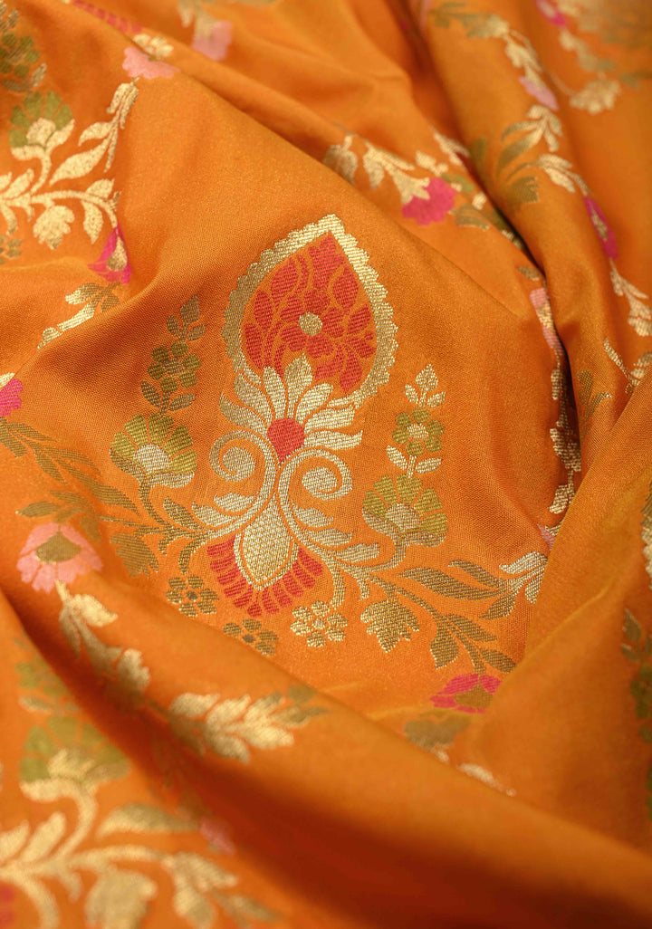 Mustard Semi Silk Saree with Meenakari Trellis Jaal and Zari Border