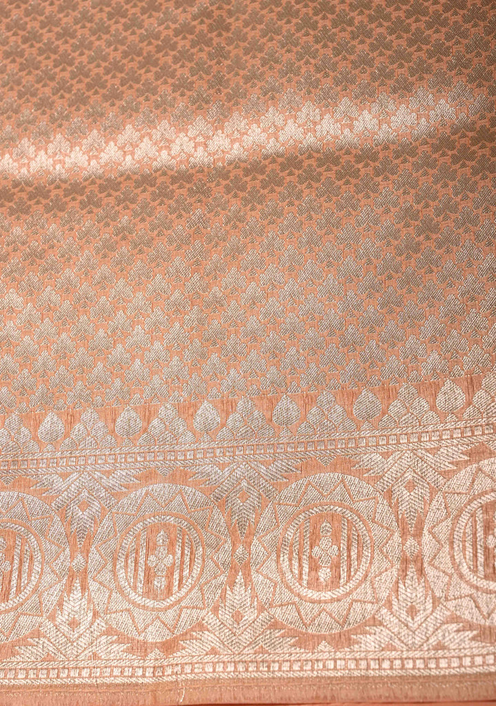 Pastel Hued Rangkaat Style on Banarasi Semi Kora Saree with Chevron Pattern and Zari Border