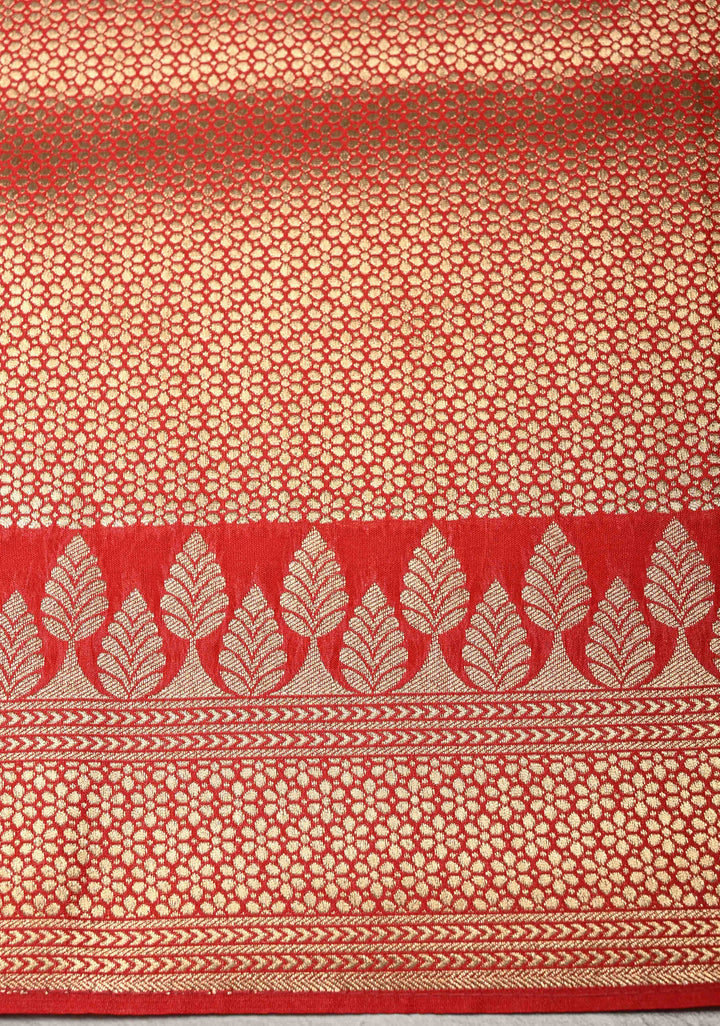 Red Semi Silk Saree with Meenakari Floral Jaal and Zari Border