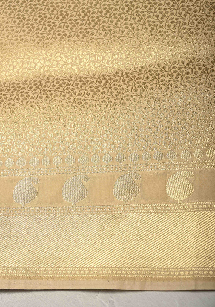 Beige Semi Silk Saree with Meenakari Floral Jaal and Zari Border