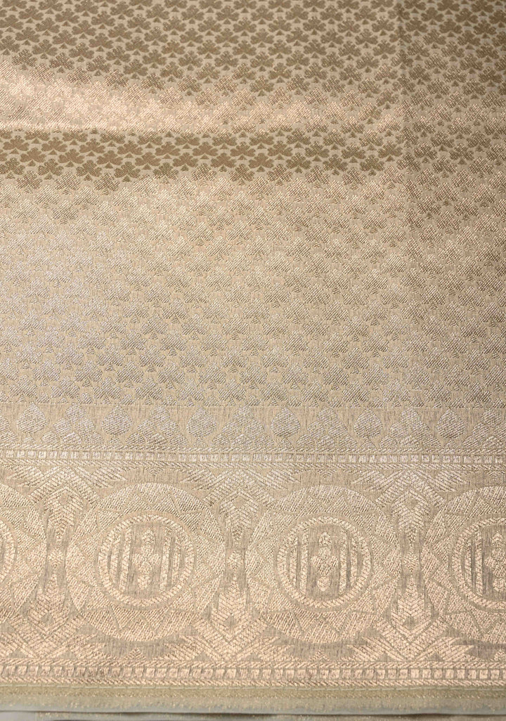 Pastel Hued Rangkaat Style on Banarasi Semi Kora Saree with Chevron Pattern and Zari Border