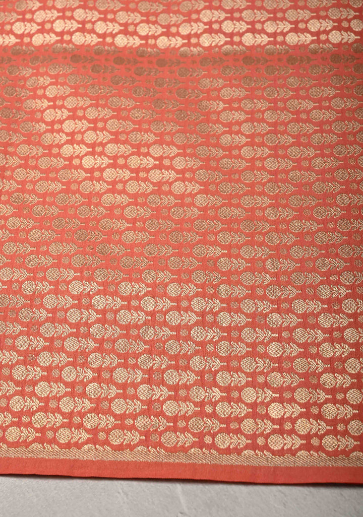 Peach Orange Semi Silk Saree with Meenakari Jaal and Zari Border