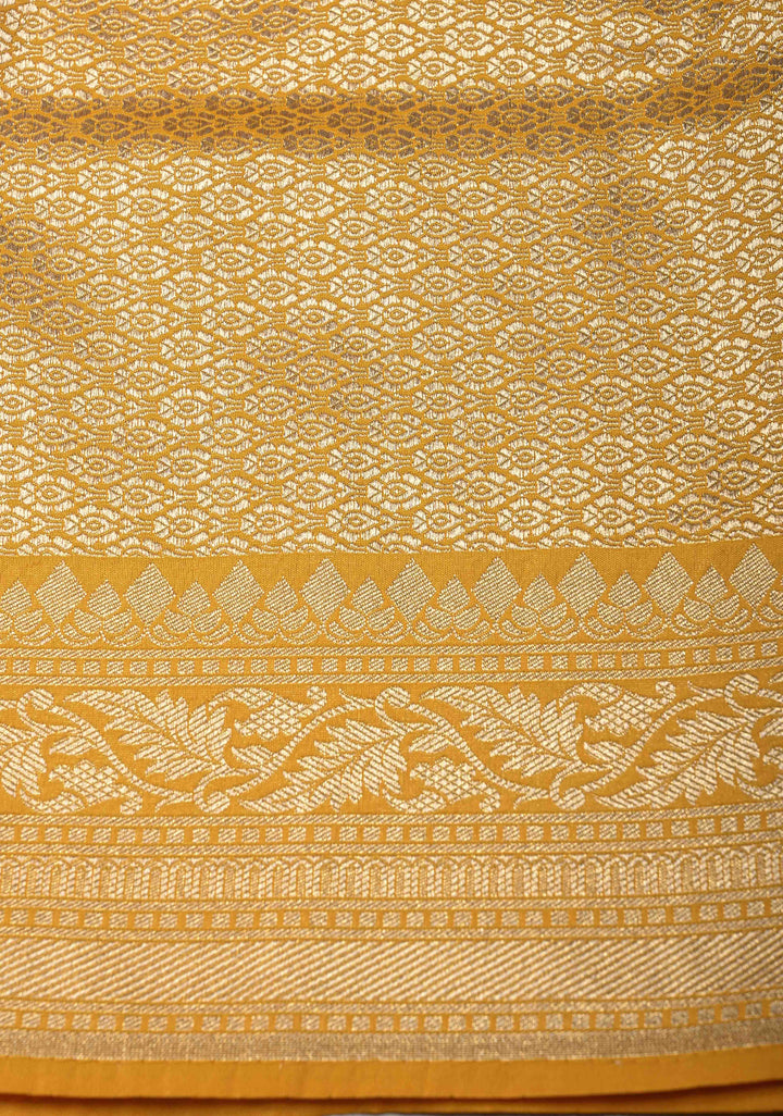 Mango Yellow Semi Silk Saree with Meenakari Floral Jaal and Zari Border