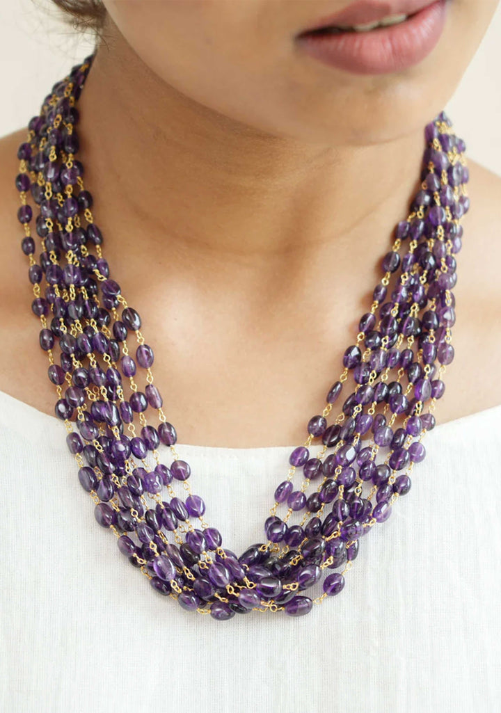 92.5 Silver Natural Amethyst Multistrand  necklace