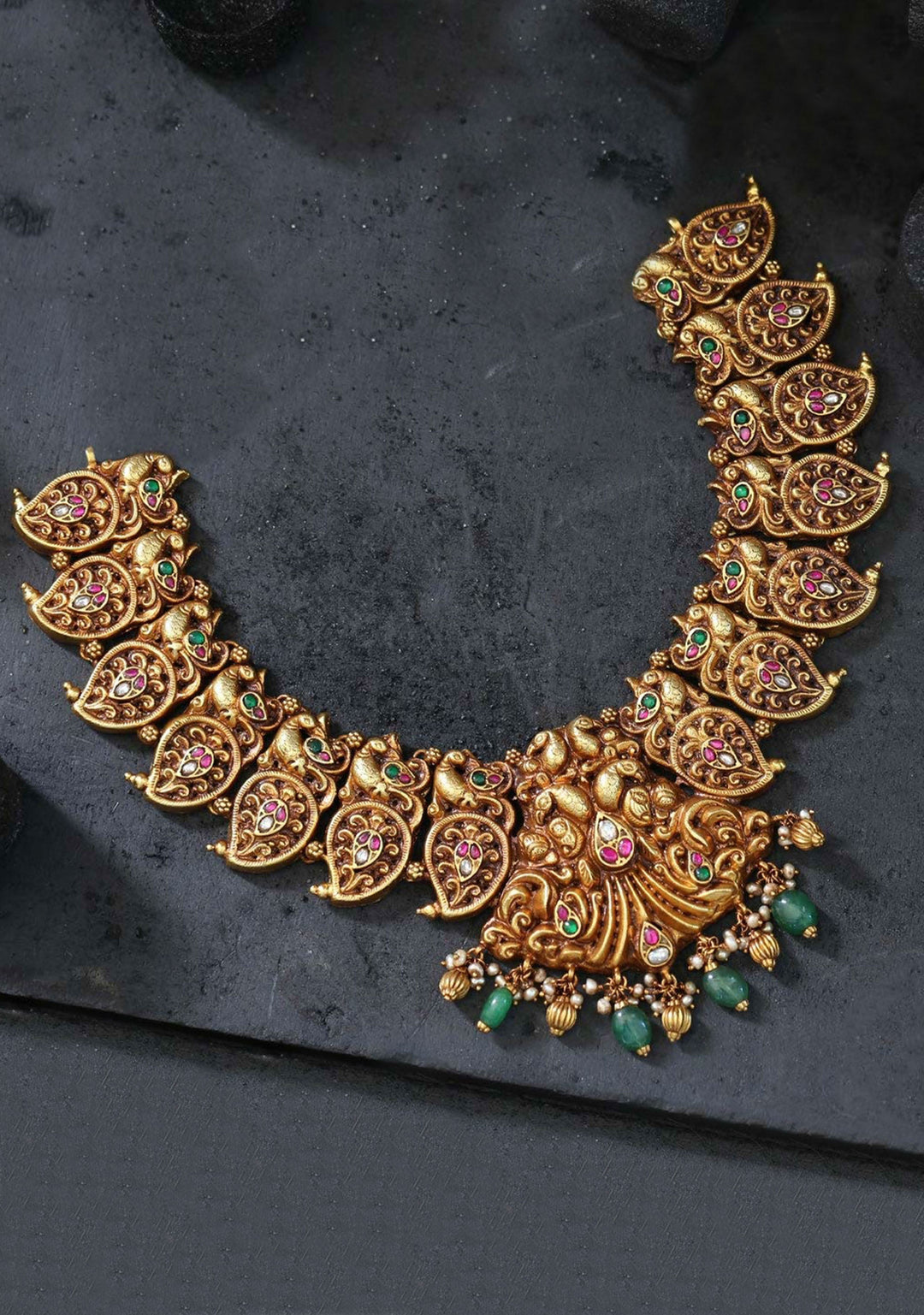 92.5 Silver Gold Tone Deep Nagas and Kundan Fusion Necklace
