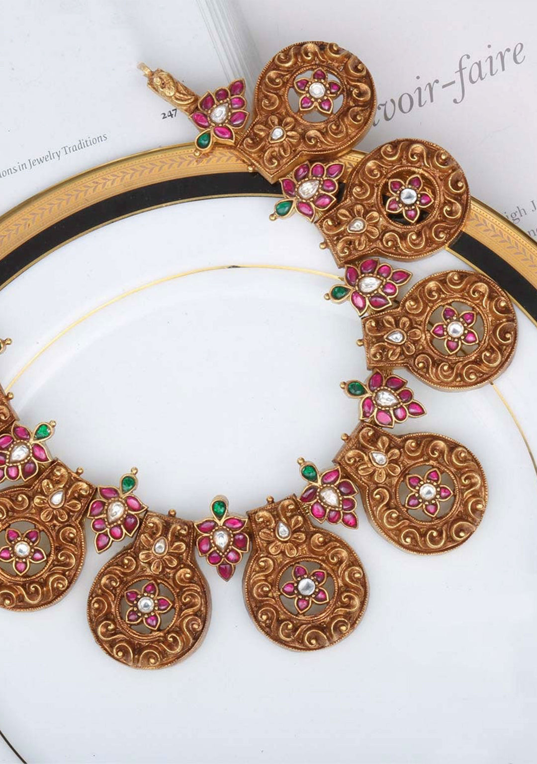 92.5 Silver 24 Kt Gold Plated  9 Mandala units carved Necklace