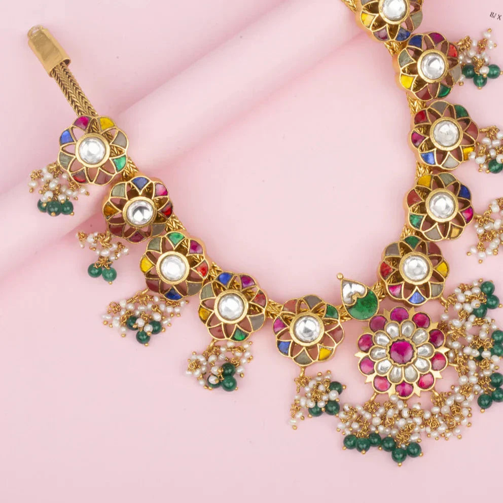 92.5 Silver 24 Ct Gold Plated Natric Navarathna Necklace