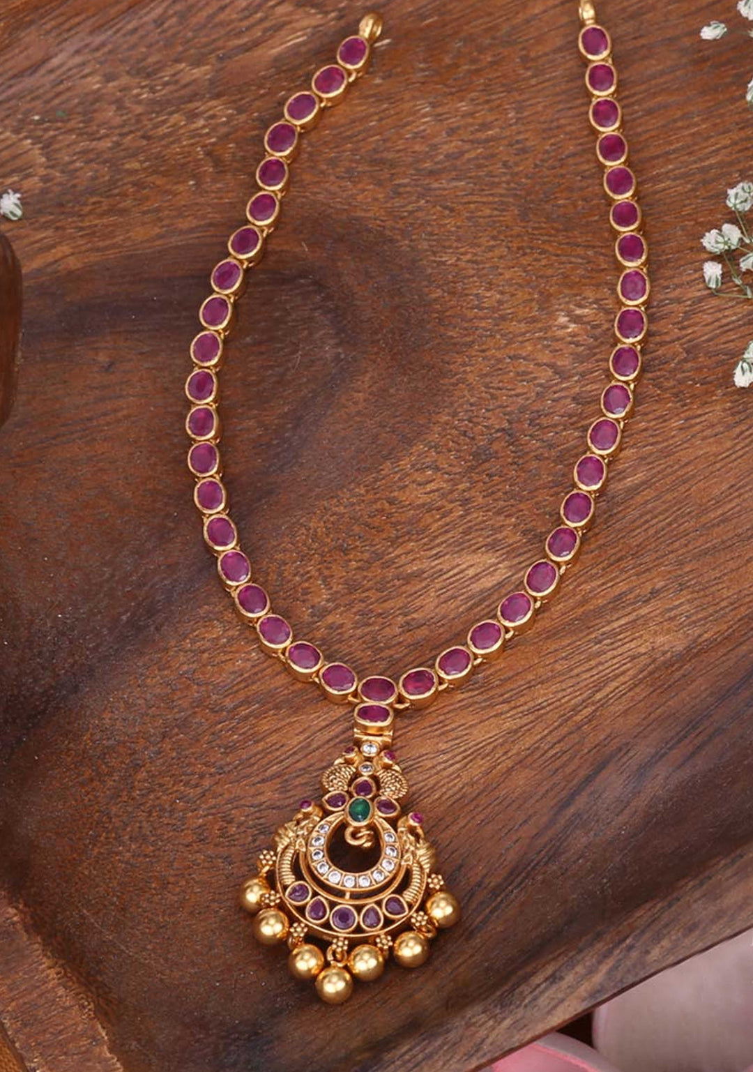 92.5  Silver Red Stone Necklace