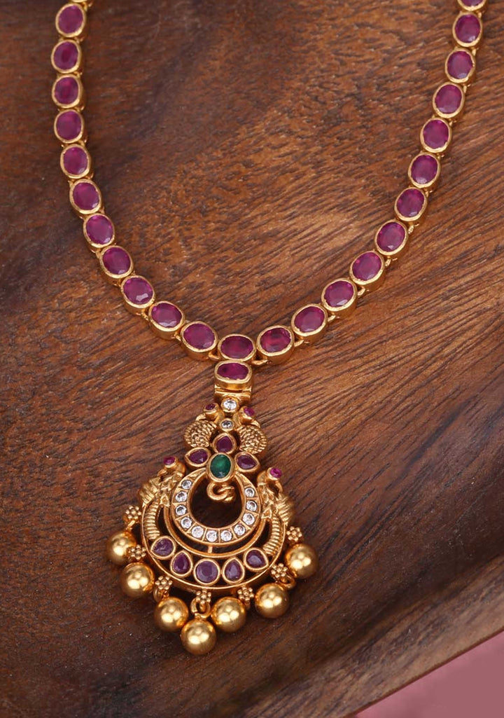 92.5  Silver Red Stone Necklace