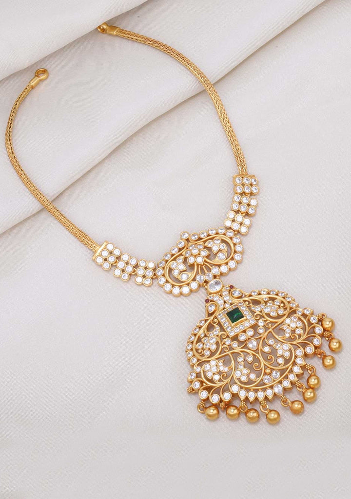 92.5  Silver 24 Kt Gold Plated Stone Studded Necklace