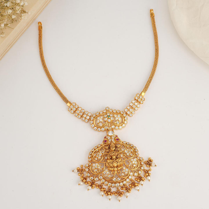 92.5  Silver 24 Kt Gold Plated Stone Studded Necklace
