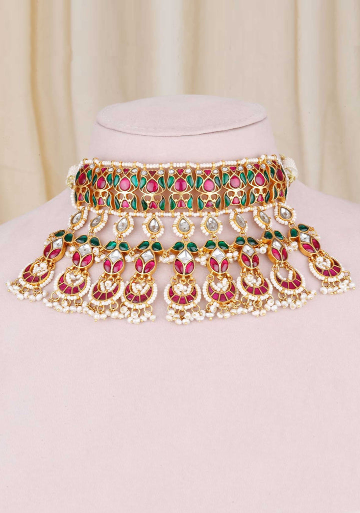 925 Silver 24 Kt Gold Plated Rajwadi Jadau Choker