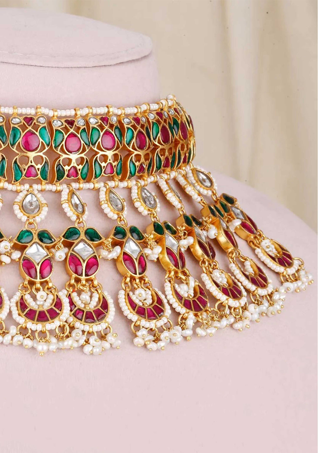 925 Silver 24 Kt Gold Plated Rajwadi Jadau Choker