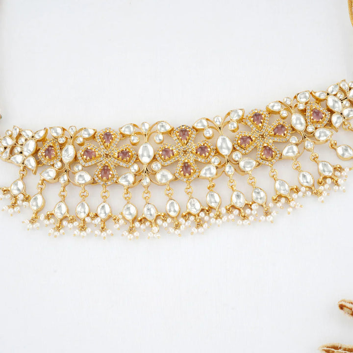 92.5 Silver 24 Ct Gold Plated Polki Necklace Set