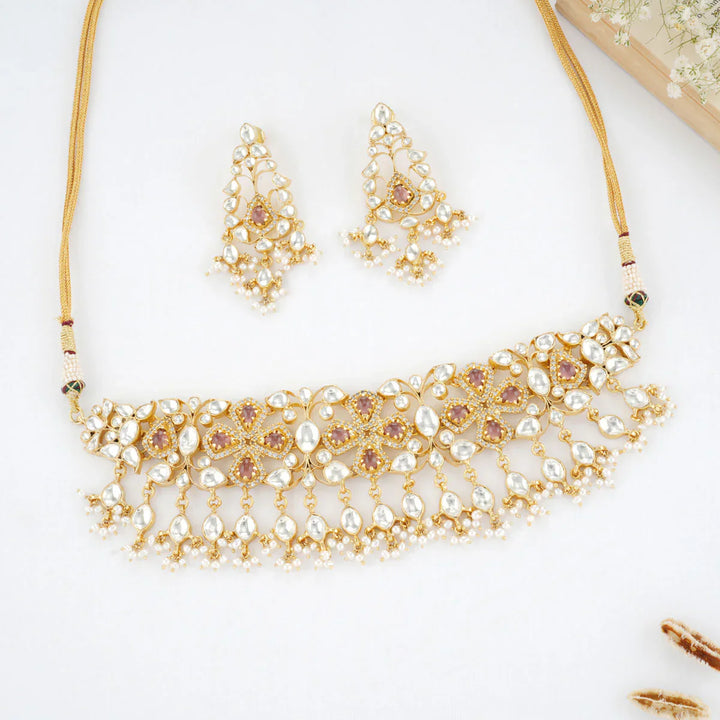 92.5 Silver 24 Ct Gold Plated Polki Necklace Set