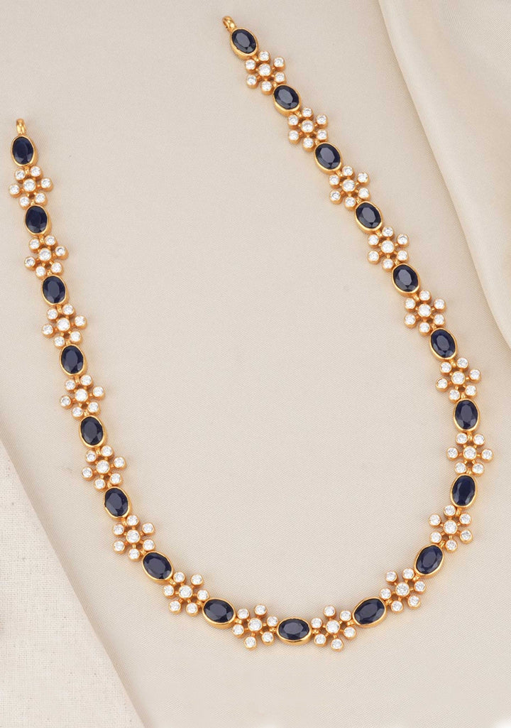 92.5  Silver 24 Ct Gold Plated Blue and White Stone Necklace