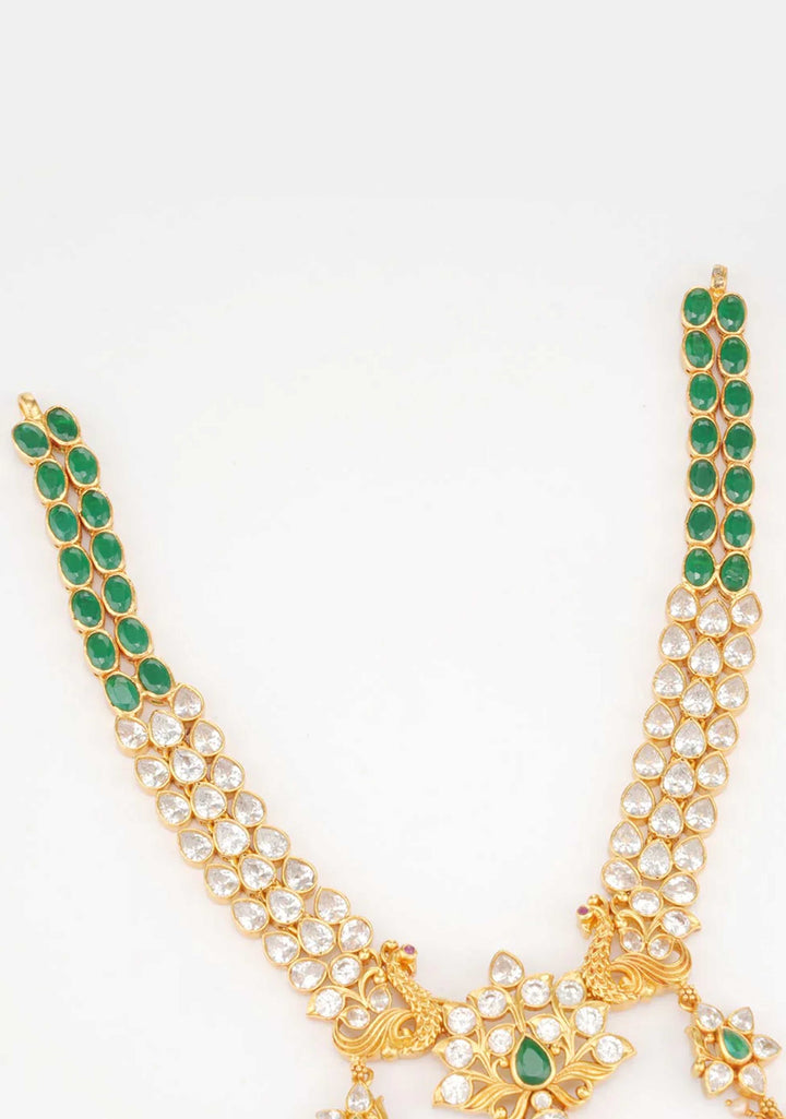 92.5  Silver 24 Ct Gold Plated 2 Strand Green and White Necklace