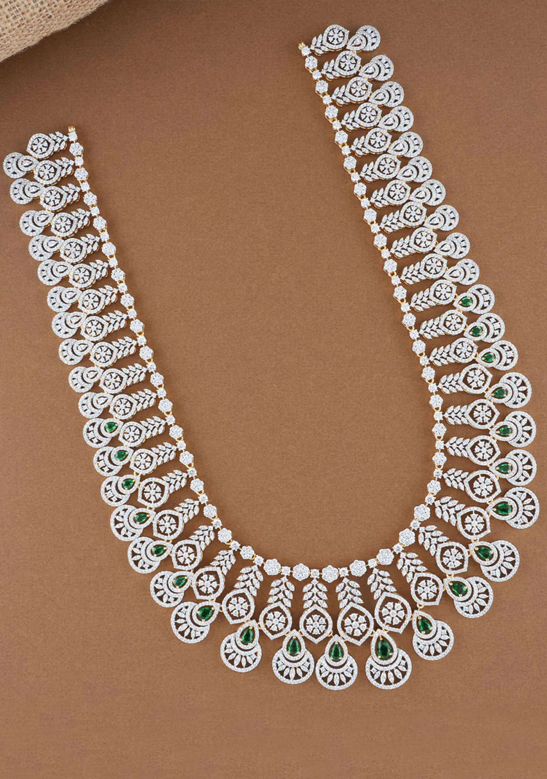 Enchanted Blossoms - 92.5 Silver Cubic Zirconia Studded Medium Length Necklace and Earrings Set