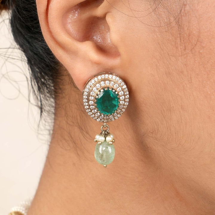 92.5 Silver Emerald Green Lavinash Victorian Necklace Set