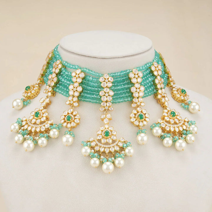 Stunning 92.5 Silver, 24 kt gold-plated stylish Necklace studded with semi-precious stones