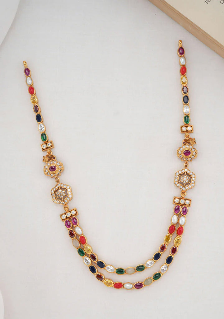 92.5  Silver Layered Multicolor Stone Necklace Set