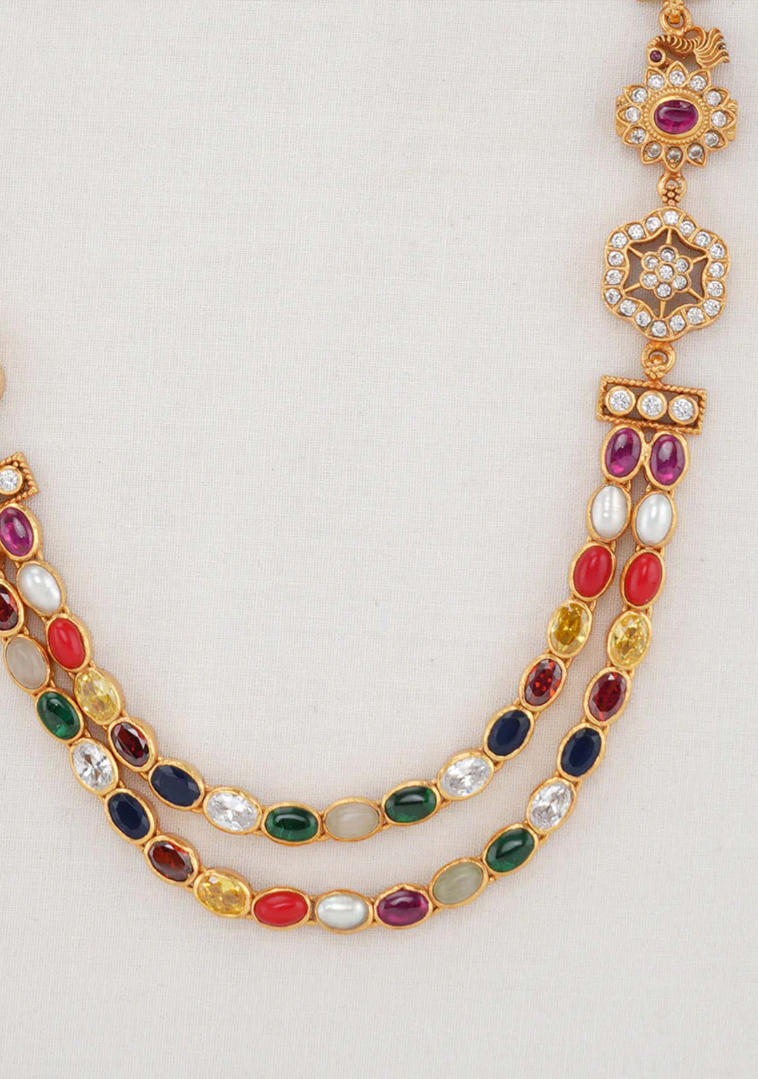 92.5  Silver Layered Multicolor Stone Necklace Set