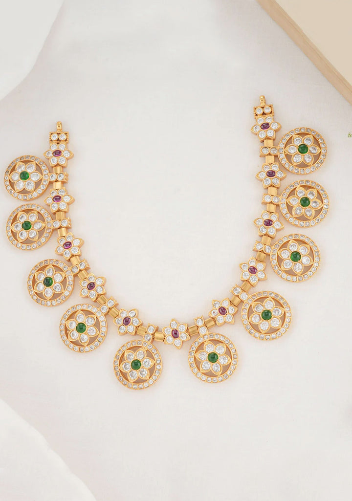 92.5 Silver 24Kt Gold plated 21  Flowers Necklace