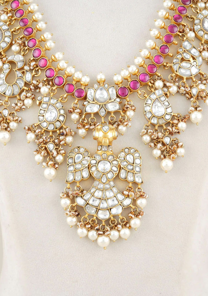 Statement 92.5 24 Kt Gold Plated Berunda and Lotus - Kundan Haar