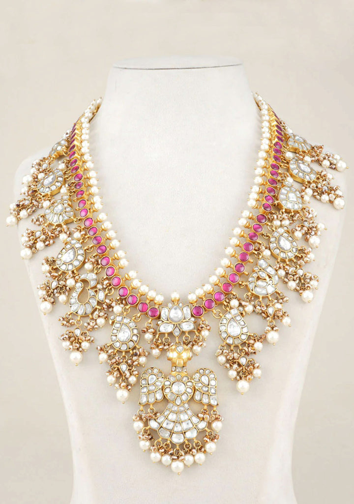 Statement 92.5 24 Kt Gold Plated Berunda and Lotus - Kundan Haar
